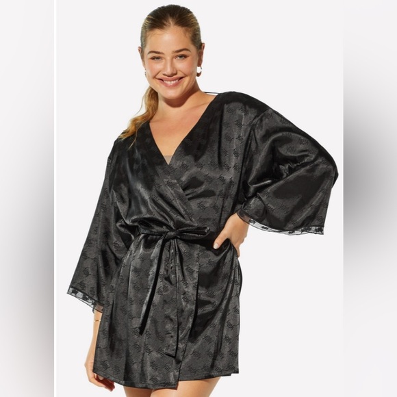 YITTY | Intimates & Sleepwear | Yitty Lizzo Black Mini Satin Robe New ...